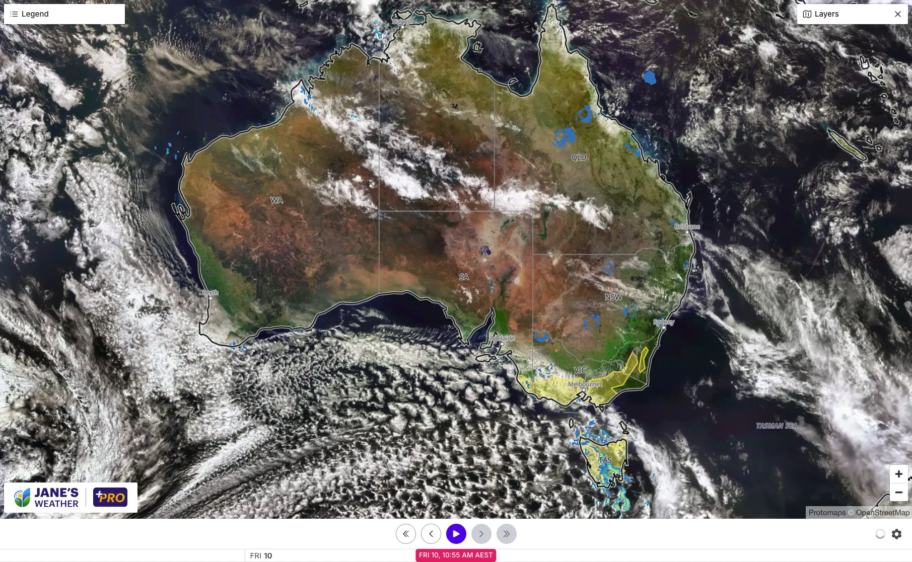 Satellite, radar and damaging wind warning zones on Friday morning
