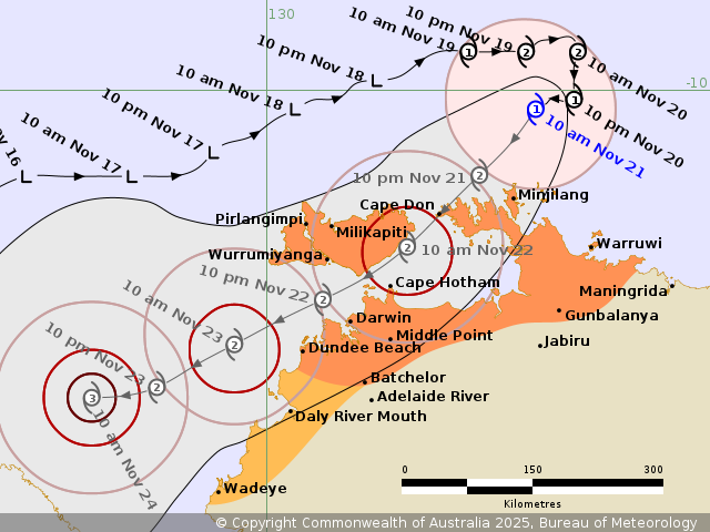 The latest warning for Cyclone Fina issued at 10:40 CST on Friday