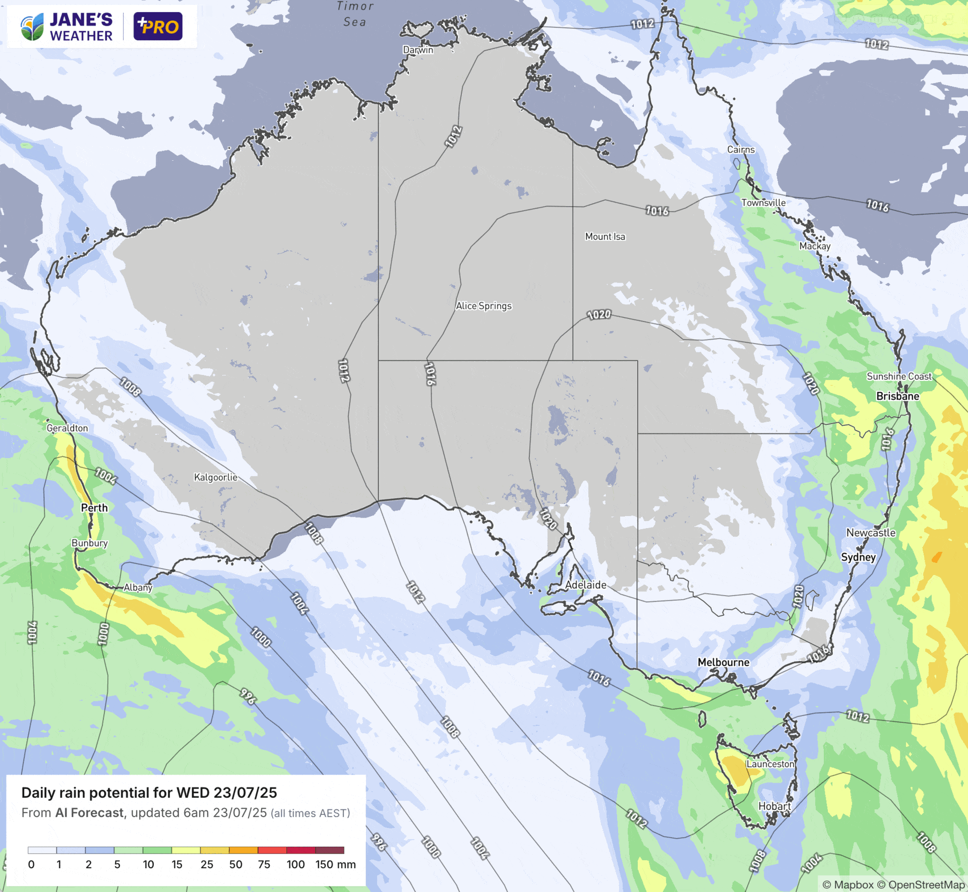 Projected rain each day from Wednesday to Sunday