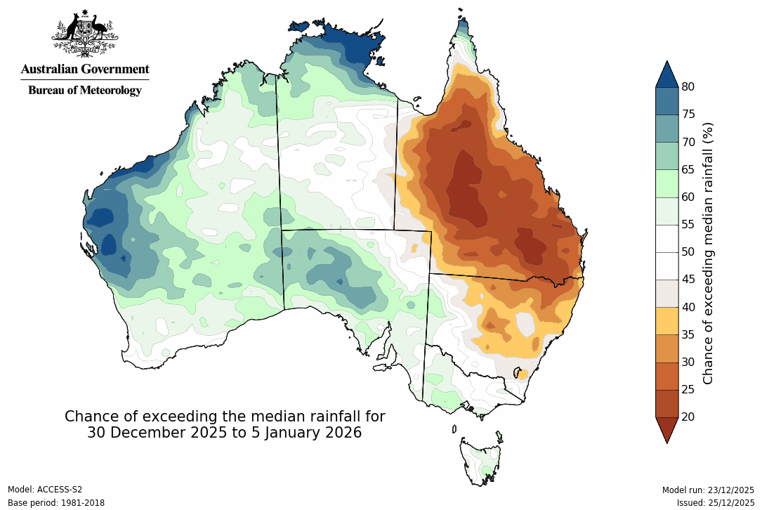 BoM Potential rain from 30 December to 05 January