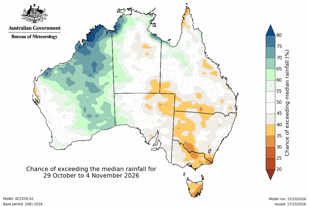 BoM Potential rain from 29 Oct to 04 Nov