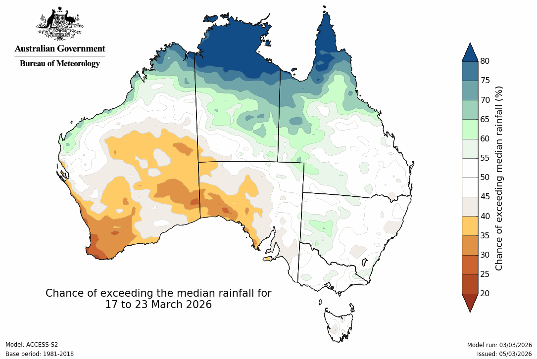 BoM Potential rain from 17 to 23 Mar