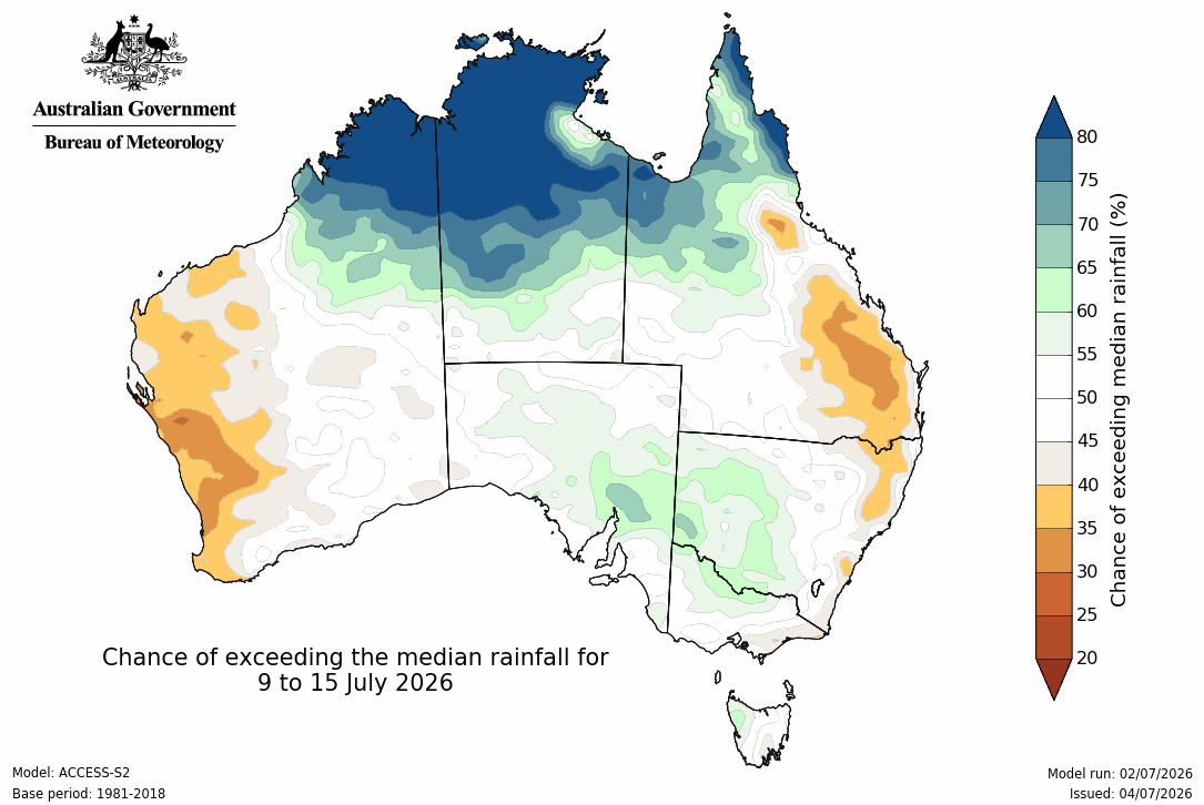BoM Potential rain from 09 to 15 July