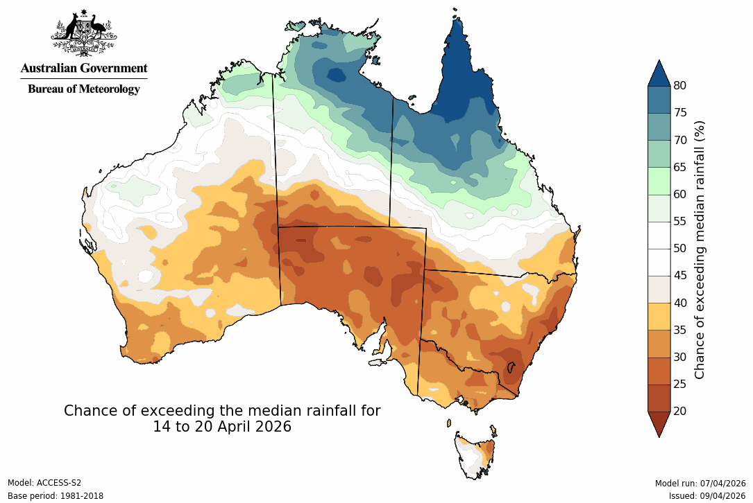 BoM Potential rain from 14 to 20 Apr