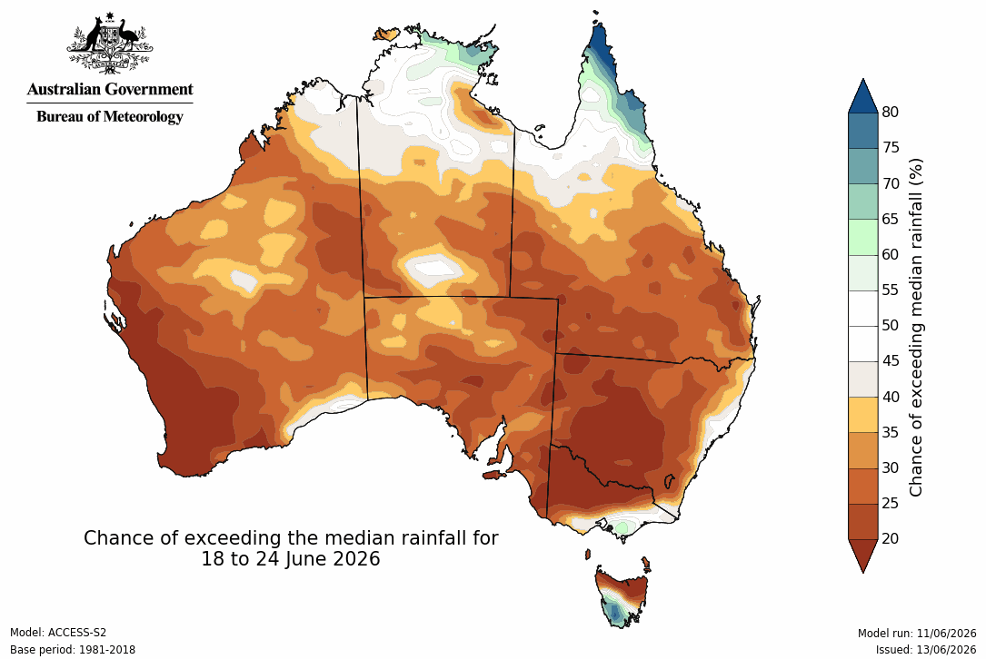 BoM Potential rain from 18 to 24 Jun