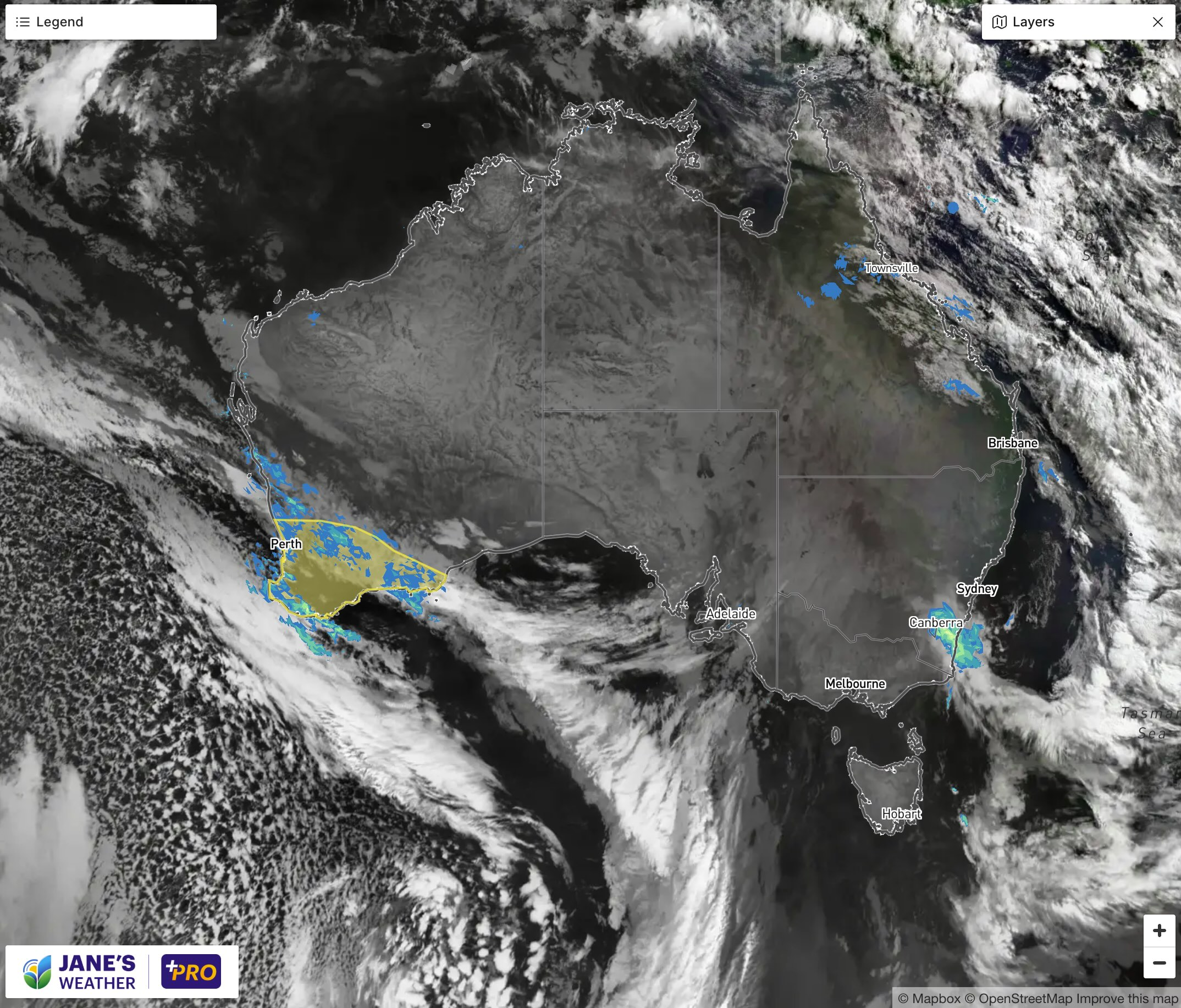 Satellite and radar early on Monday morning