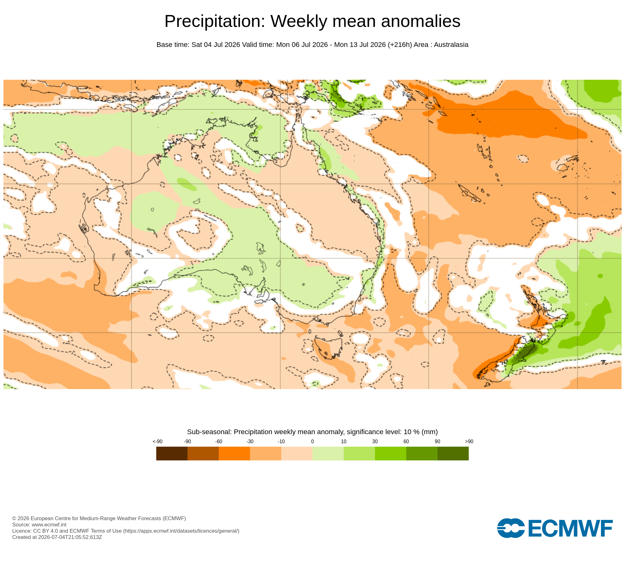 ECMWF Potential rain from 06 to 13 July