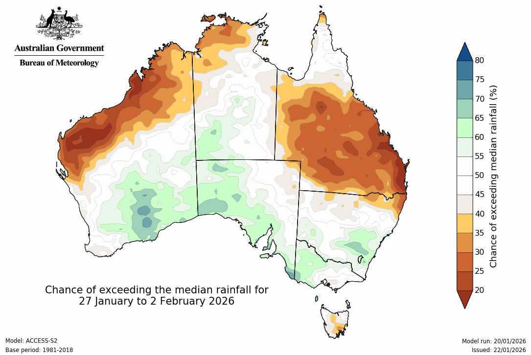 BoM Potential rain from 27 Jan to 02 Feb