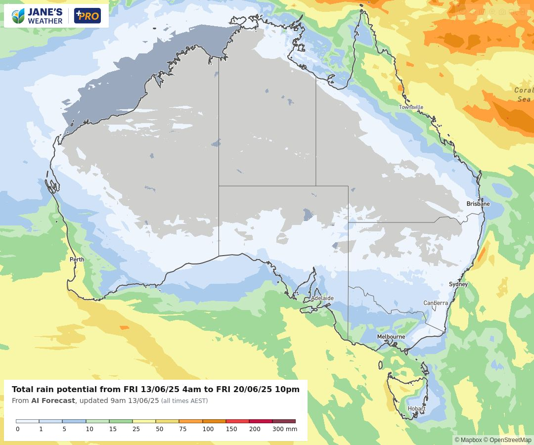 Potential rainfall over the next week