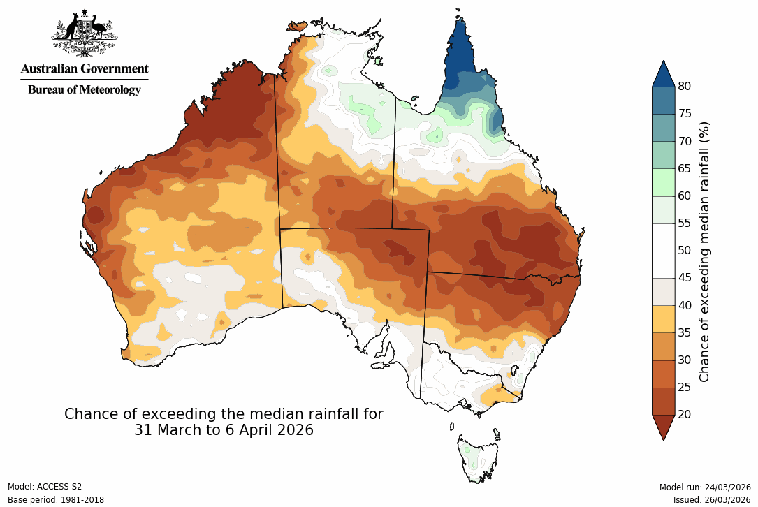 BoM Potential rain from 31 Mar to 06 Apr
