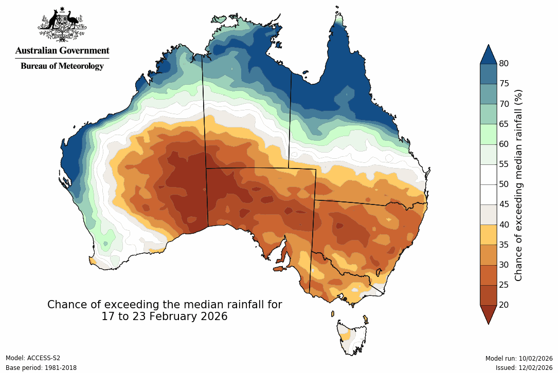 BoM Potential rain from 17 to 23 Feb