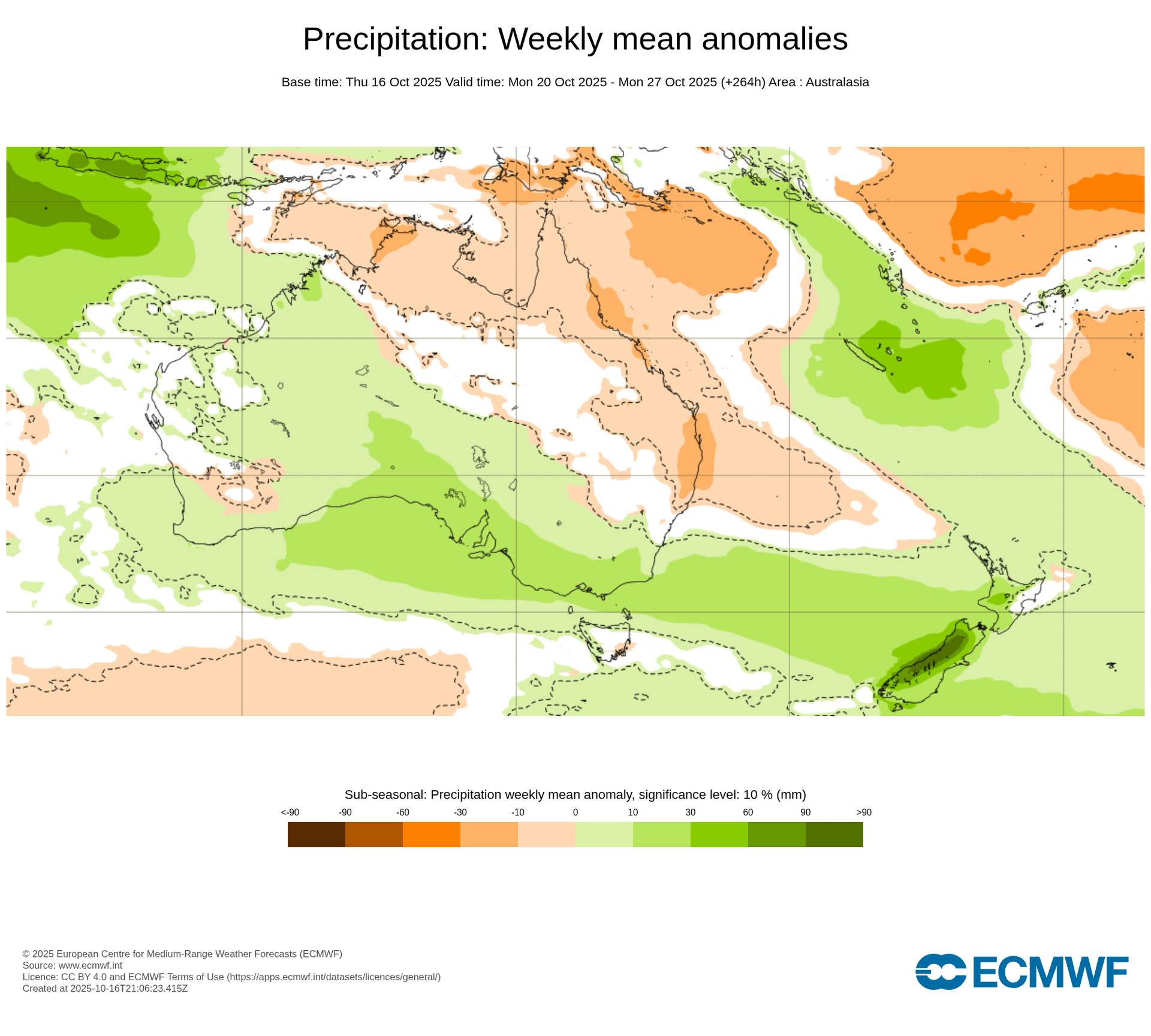 Weekly anomalies has next week's rain sweeping across the country, then confined to the north in week two