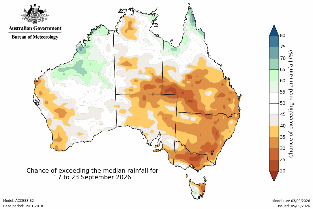 BoM Potential rain from 17 to 23 Sep