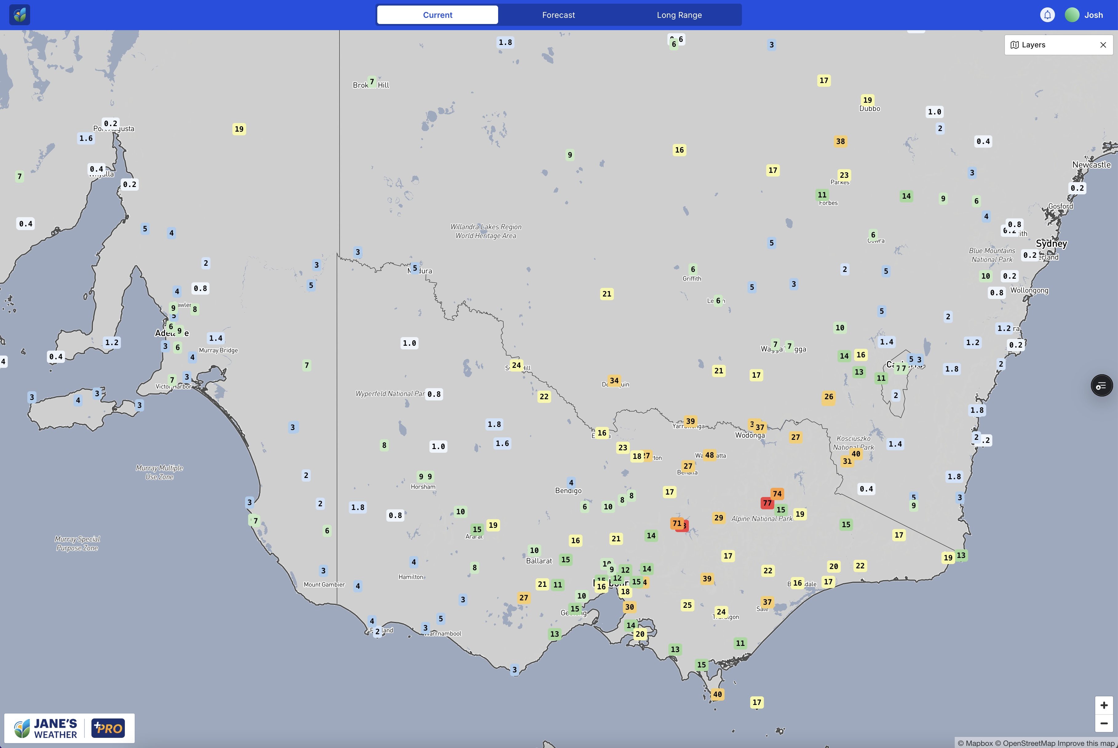Rainfall totals in southeastern SA, VIC and southern NSW to 9am on Friday morning