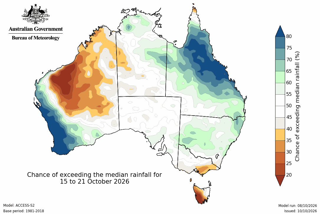 BoM Potential rain from 15 to 21 Oct
