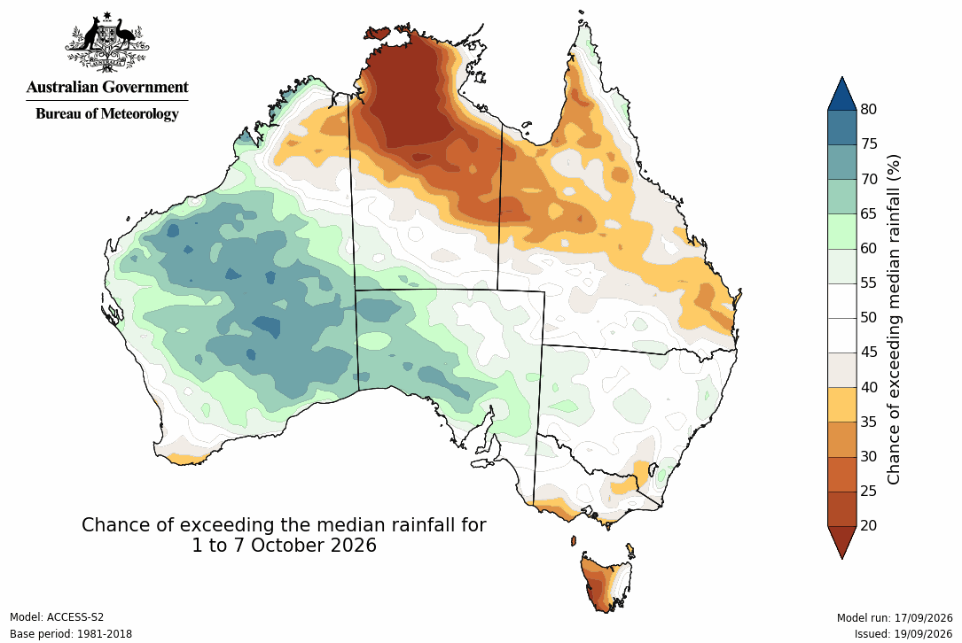 BoM Potential rain from 01 to 07 Oct