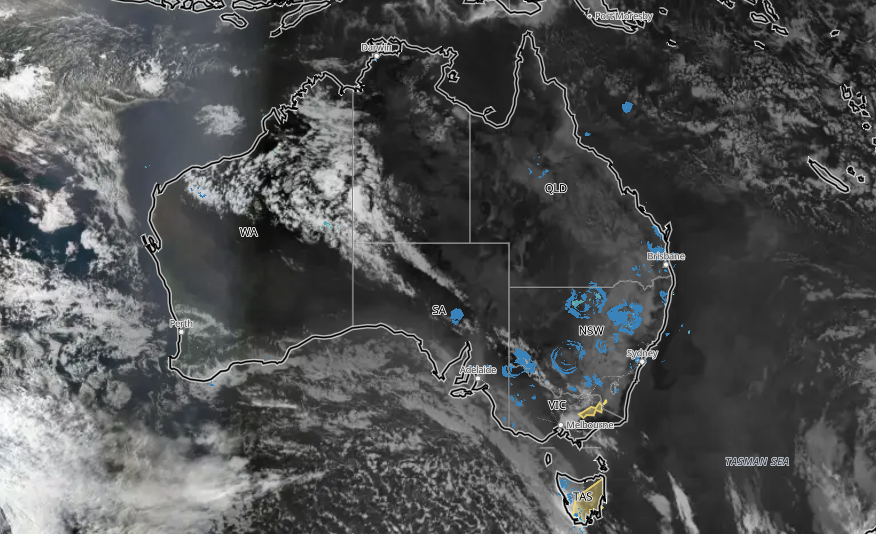 Satellite and radar on Sunday evening