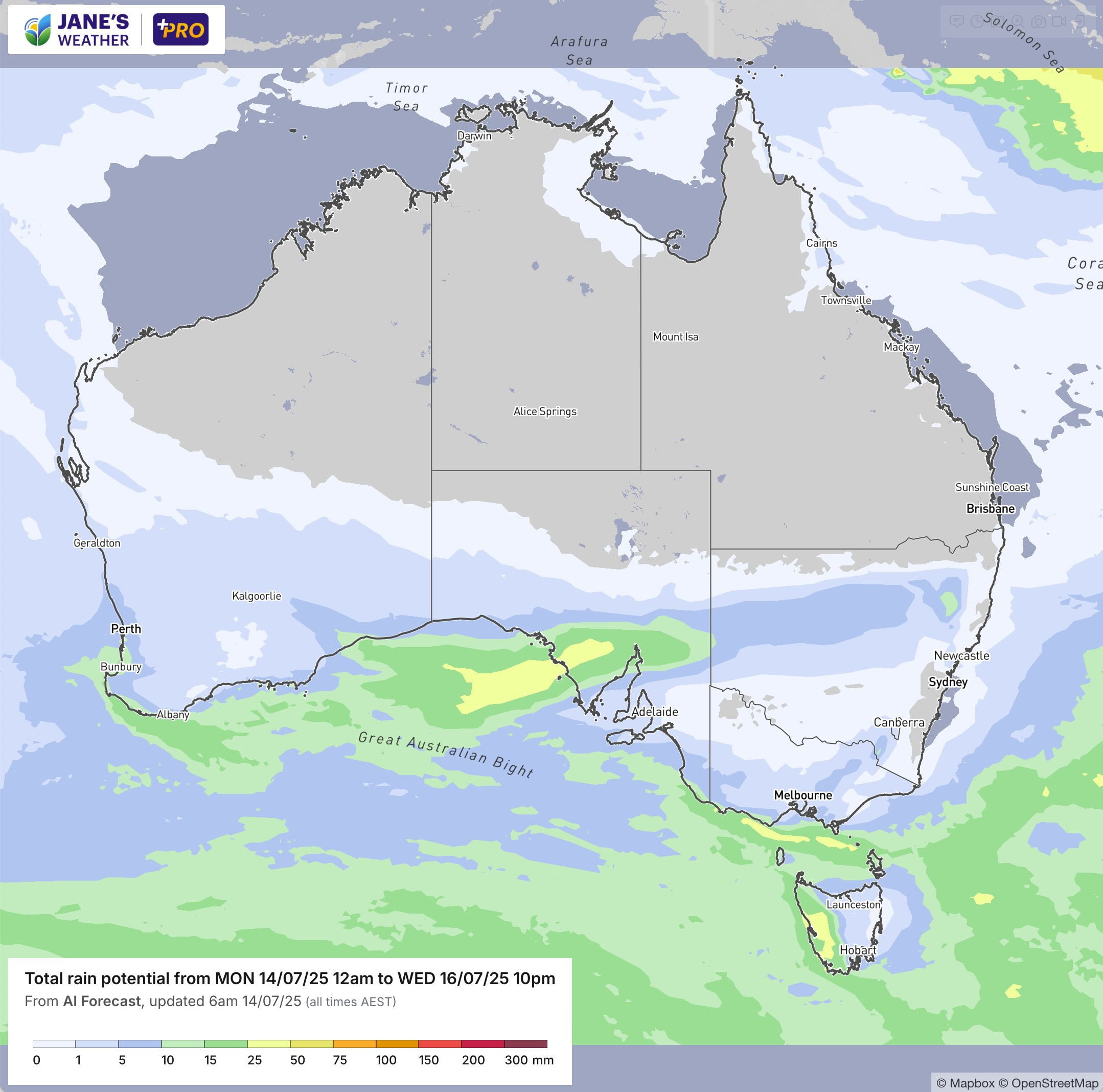 Potential rainfall over the next few days
