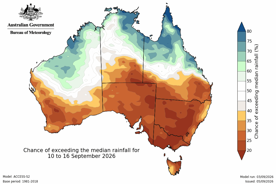 BoM Potential rain from 10 to 16 Sep