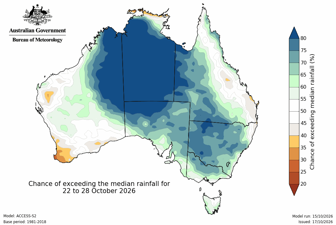 BoM Potential rain from 22 to 28 Oct