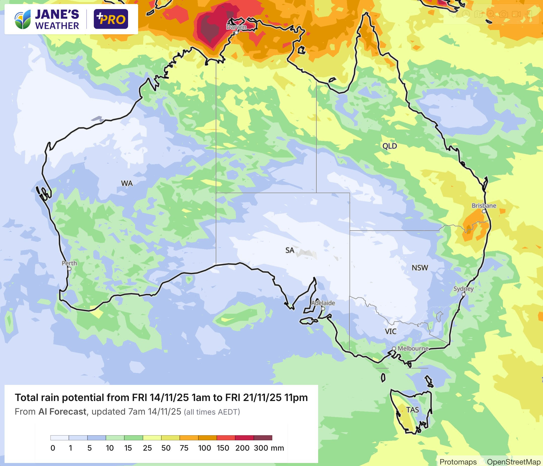 Potential rainfall over the next week