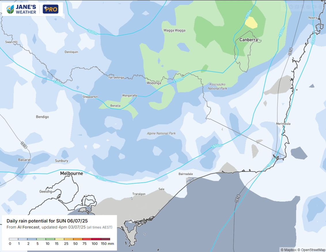 Potential snow up high on Sunday and Monday
