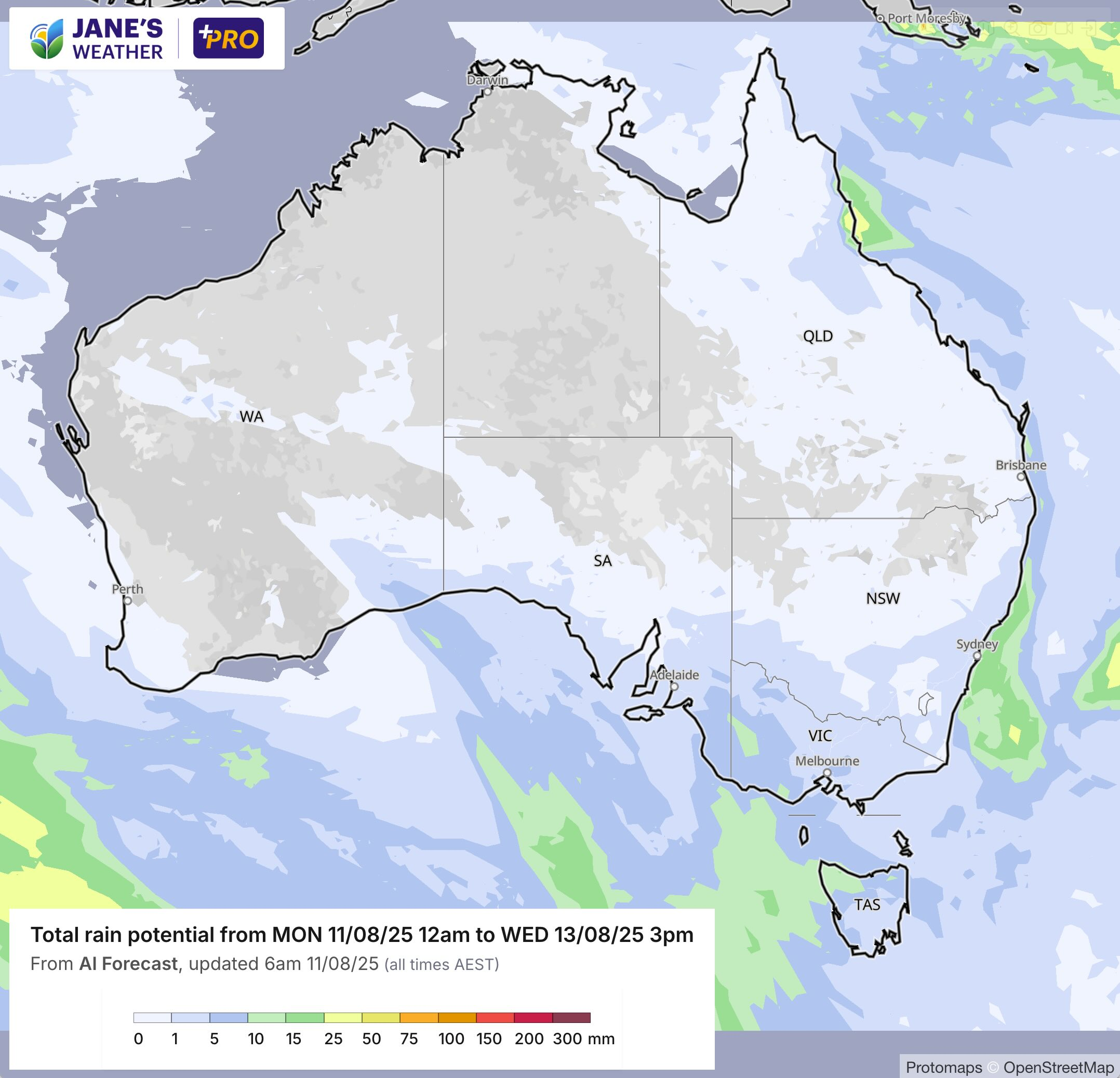 Potential rainfall for the early part of the week