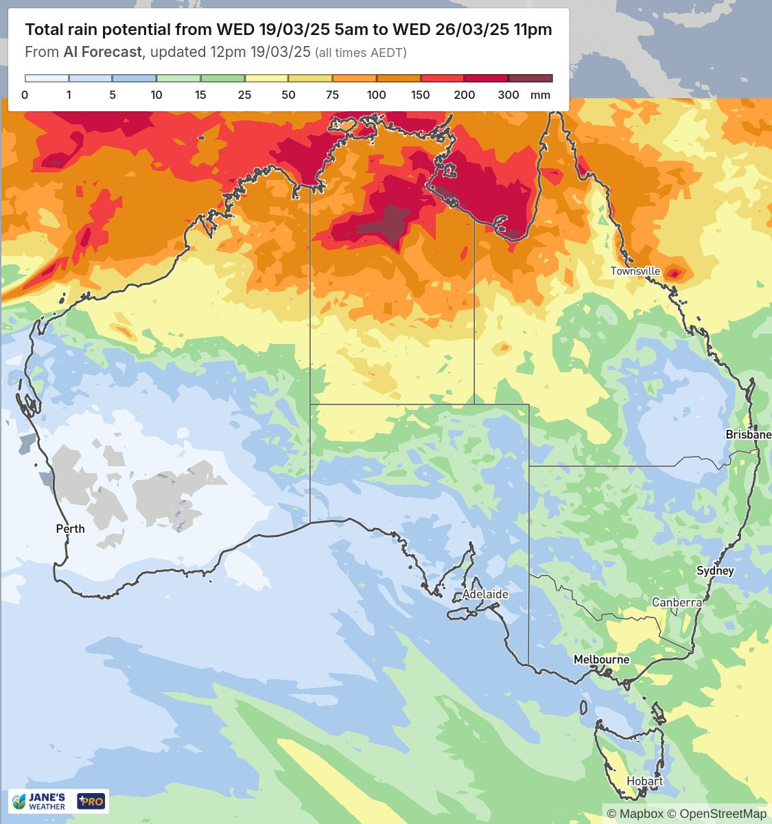 Handy rainfalls heading into the south, with a potential cyclone looming