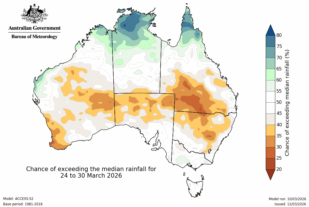 BoM Potential rain from 24 to 30 Mar