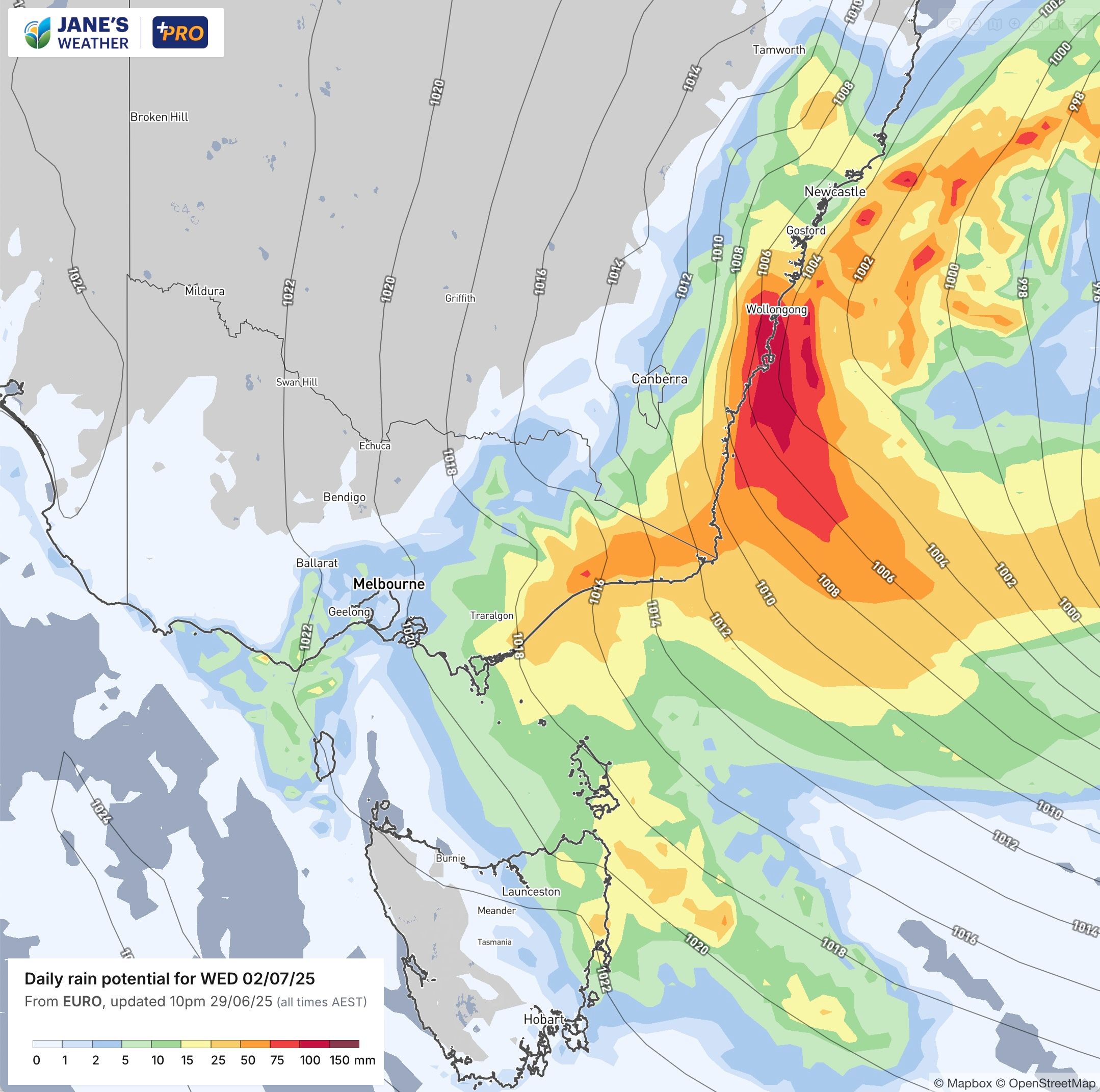 Potential rainfall for Wednesday, with the ECL well off the coast by the evening