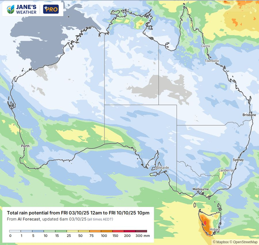 Potential rainfall over the next week