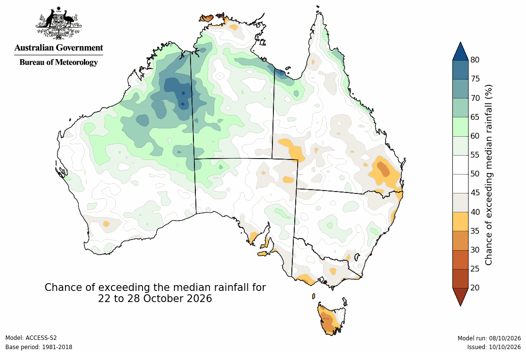 BoM Potential rain from 22 to 28 Oct
