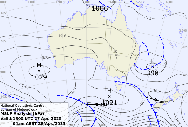 Synoptic pattern on Monday morning