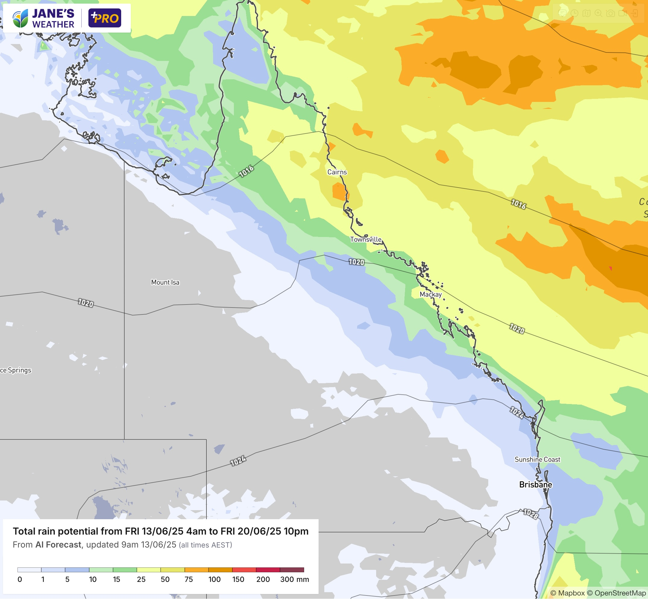 Potential rainfall over the next week
