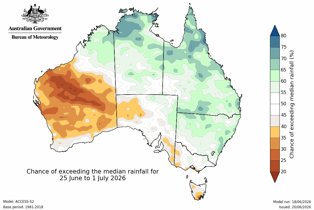 BoM Potential rain from 25 Jun to 1 Jul
