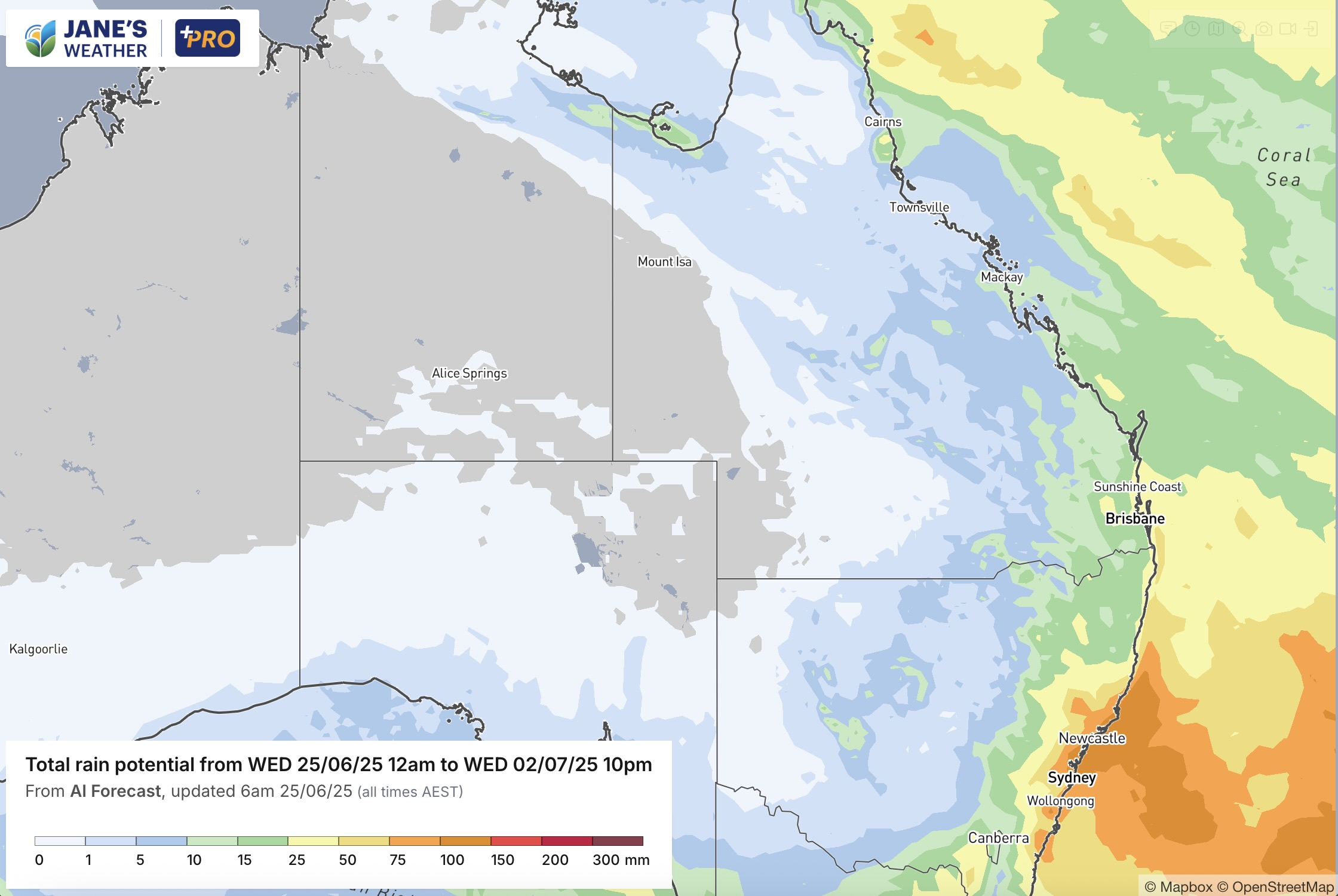 The potential for rain in eastern QLD and NSW next week - and depending on the positioning of a low, heavy falls nearby