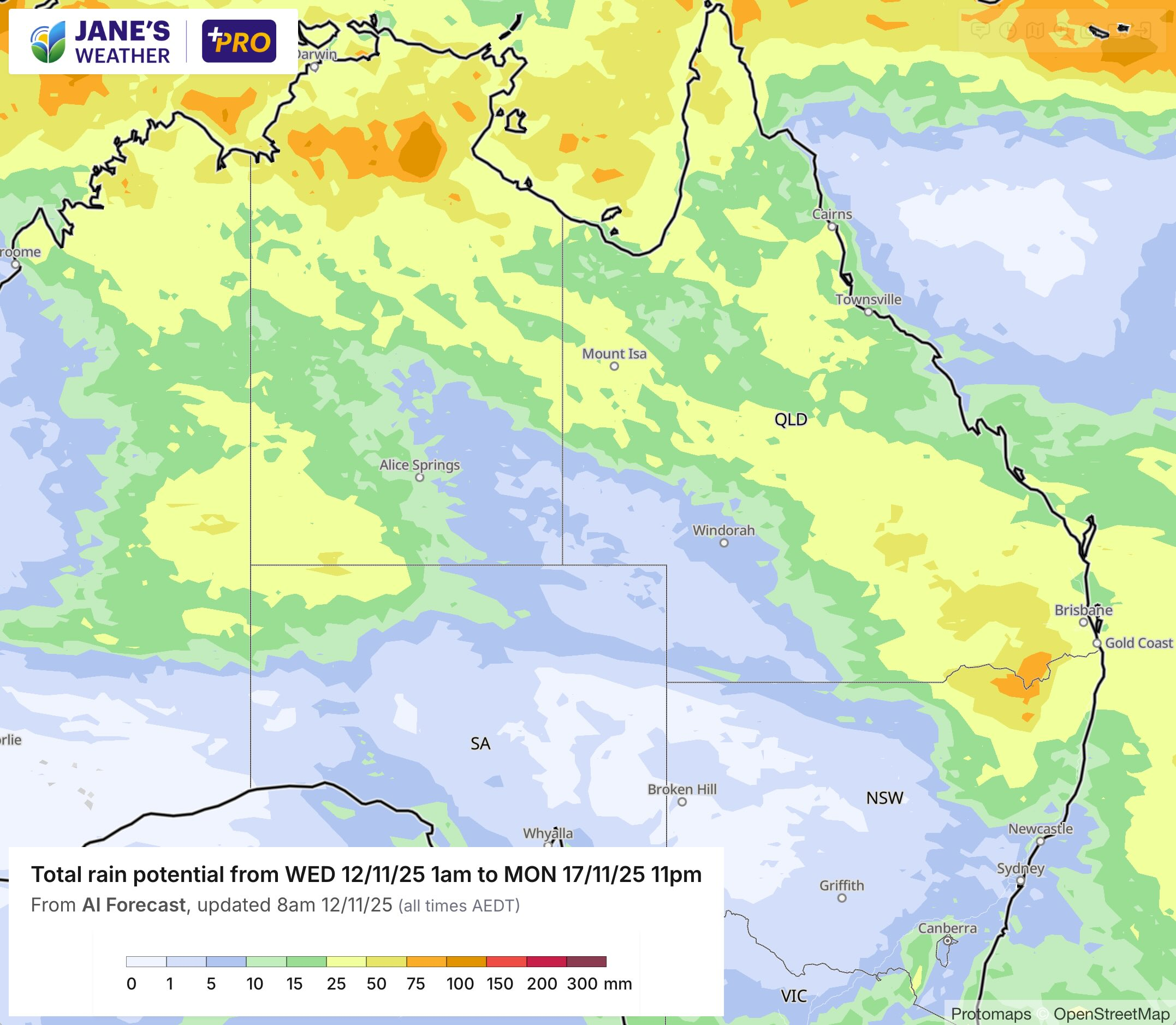 Potential rain shows areas north of about Sydney the focus for Friday, Saturday and Sunday