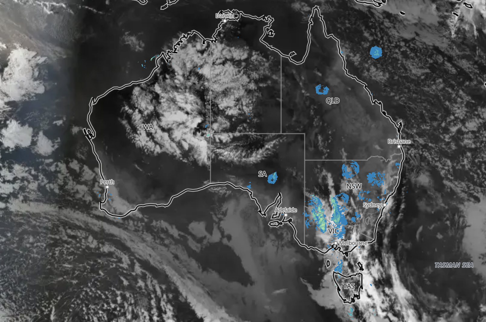 Satellite and radar on Sunday evening
