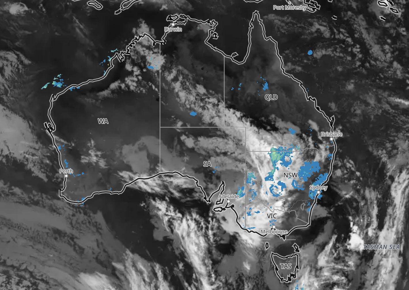 Satellite and radar on Sunday evening