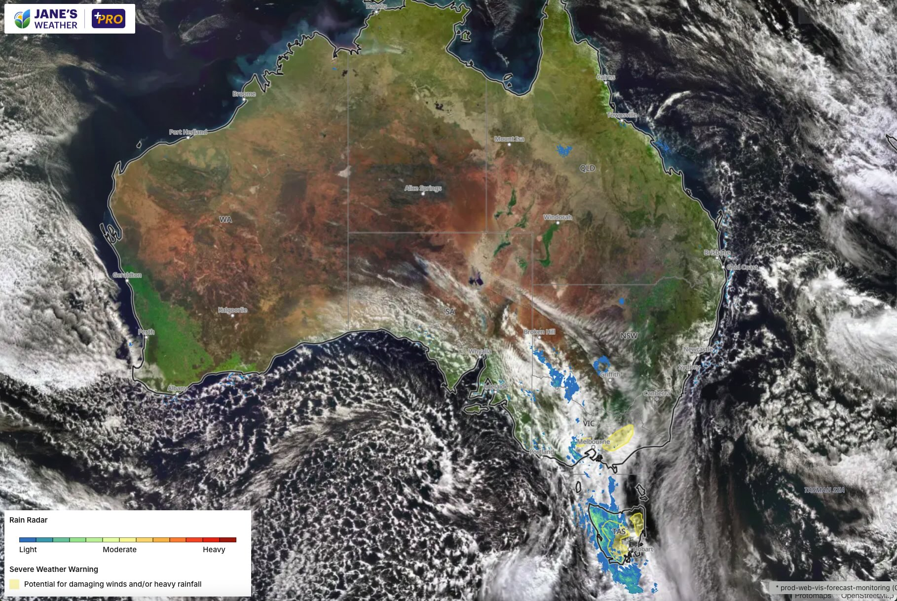 The satellite and radar at lunchtime on Friday