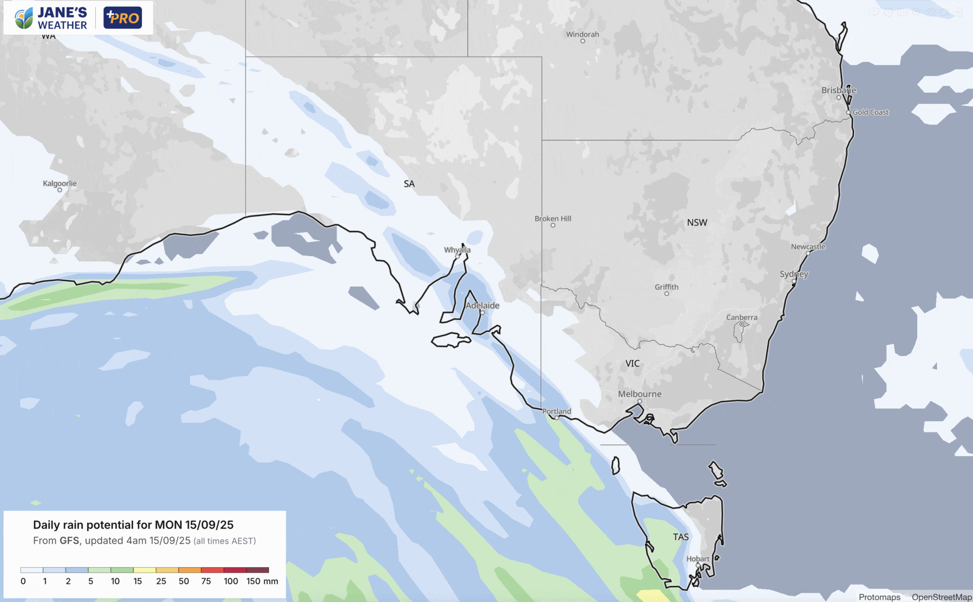 Potential rainfall each day this week