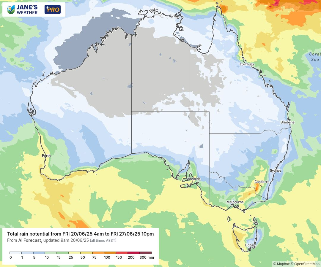 Potential rainfall over the next week