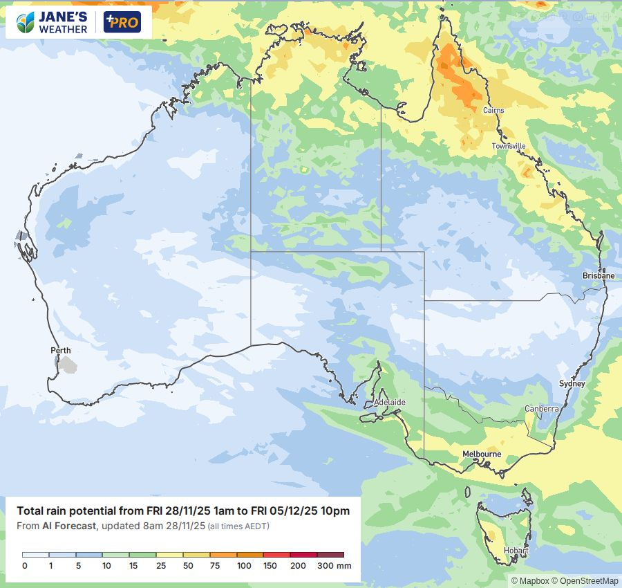 Potential rainfall over the next week