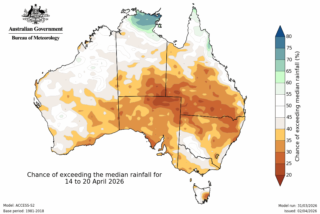 BoM Potential rain from 14 to 20 Apr