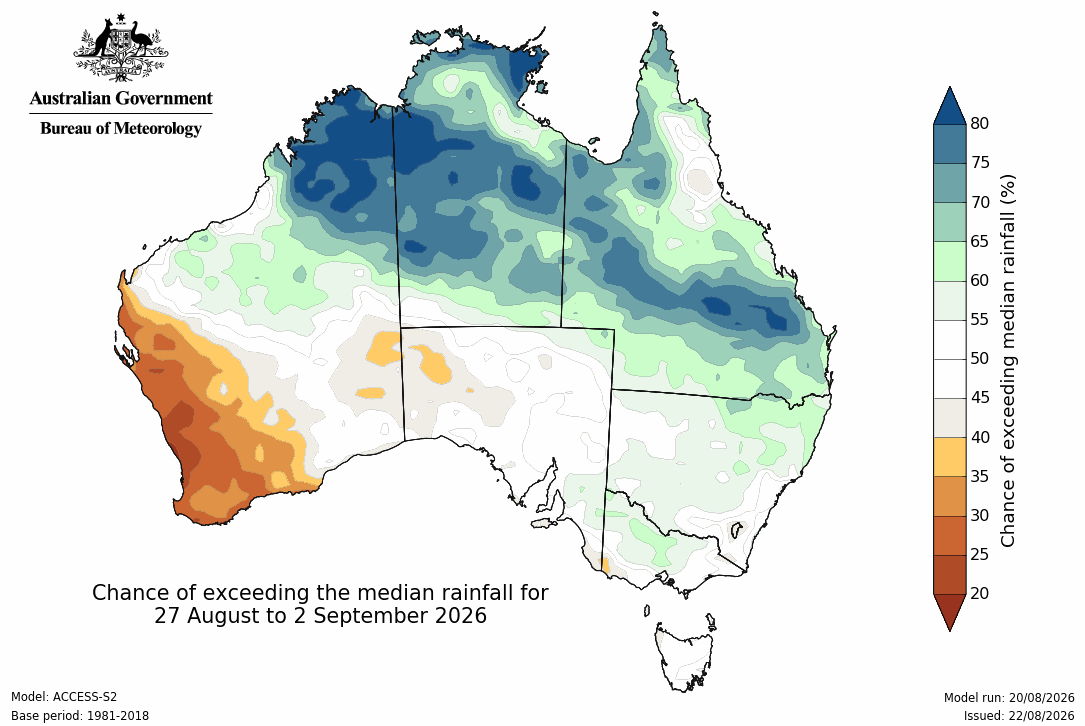 BoM Potential rain from 27 Aug to 02 Sep