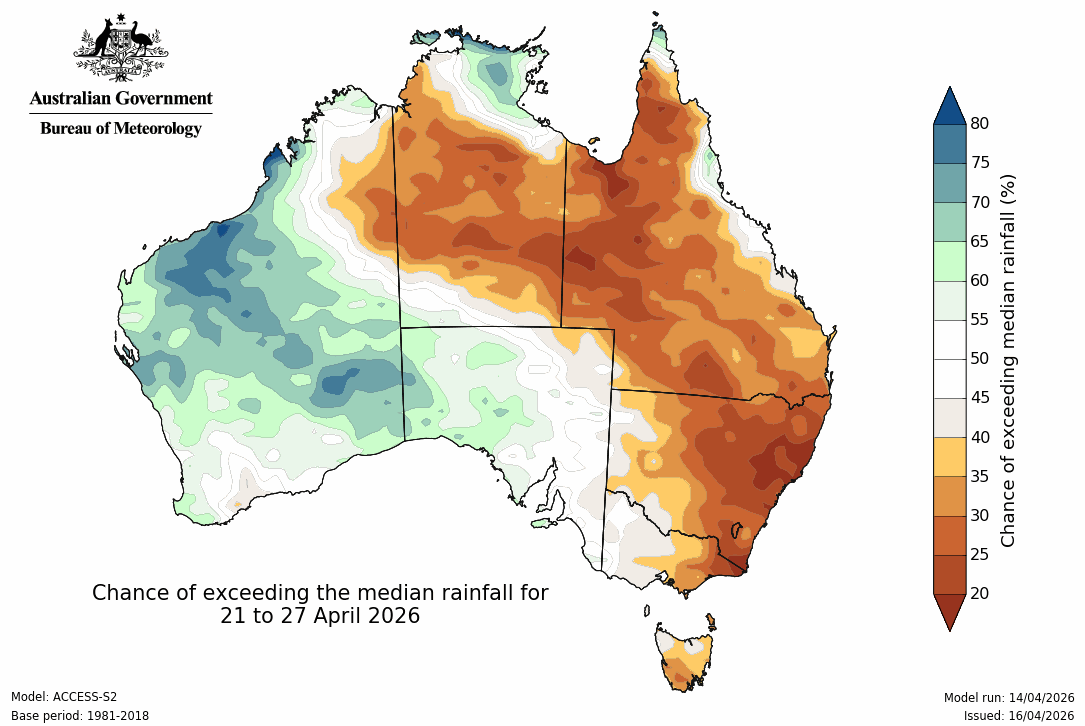 BoM Potential rain from 21 to 27 Apr