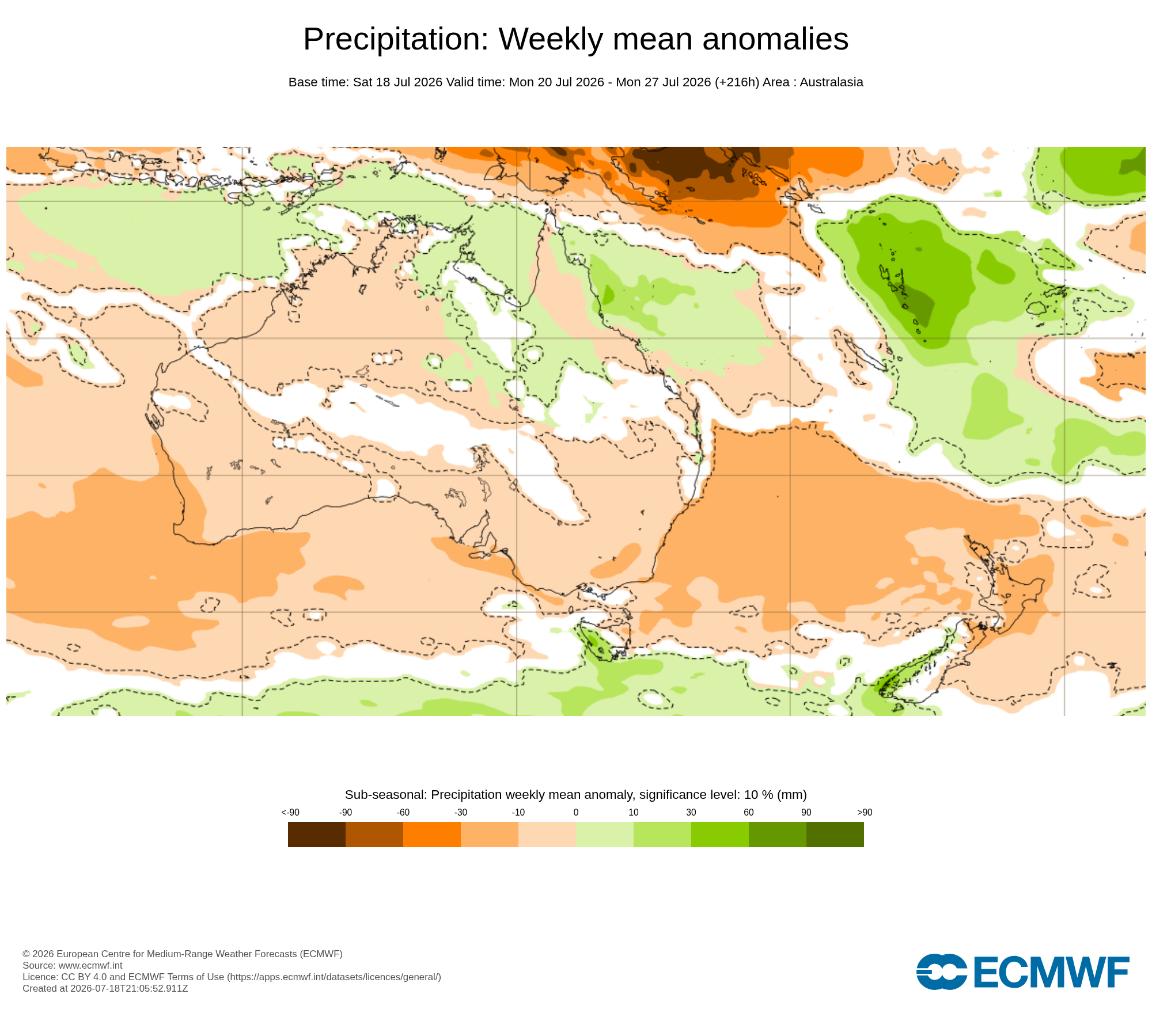 ECMWF Potential rain from 20 to 27 July