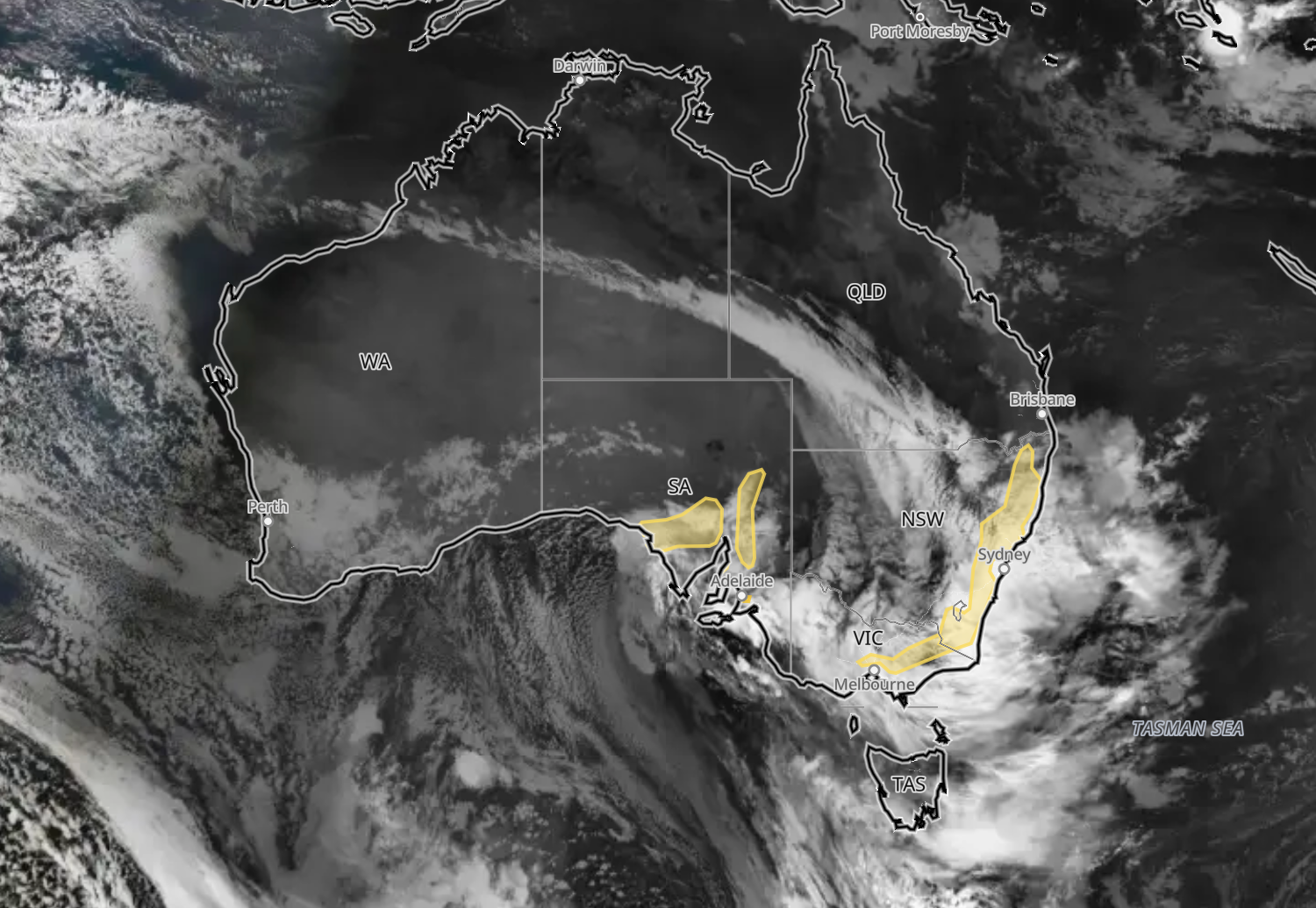 Satellite and radar on Sunday evening