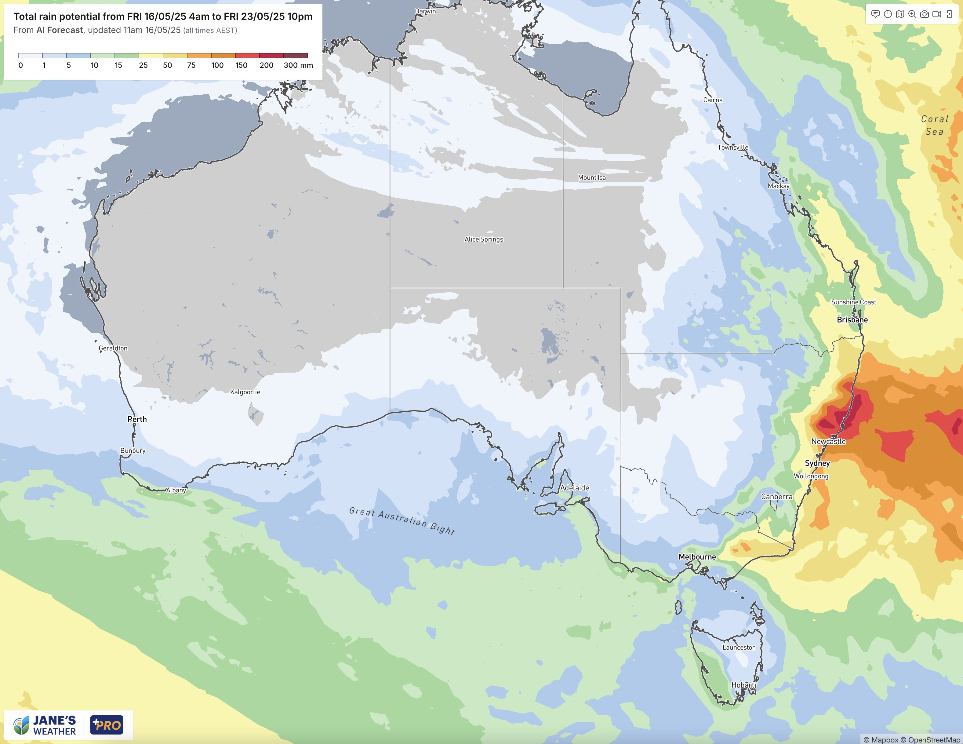 Potential rainfall totals over the next week