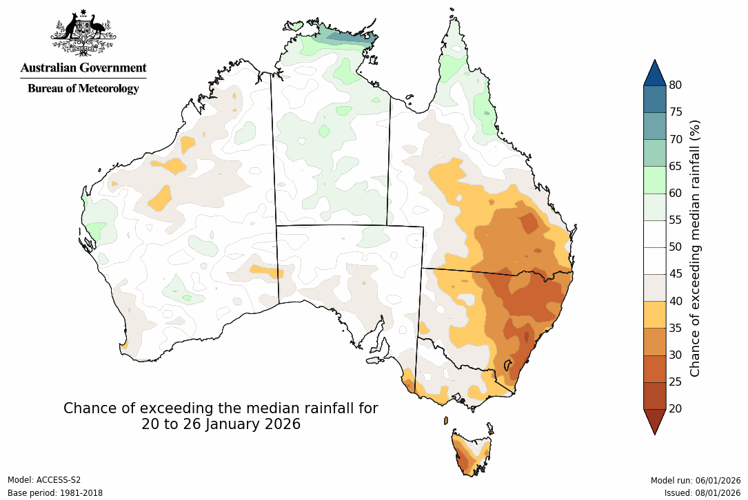 BoM Potential rain from 20 to 26 January